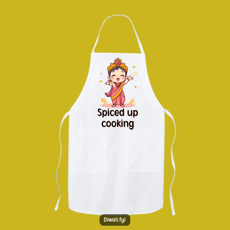 Funny Kitchen Apron: Cute Character In Sari, Hilarious Holi Powder Cooking Gift