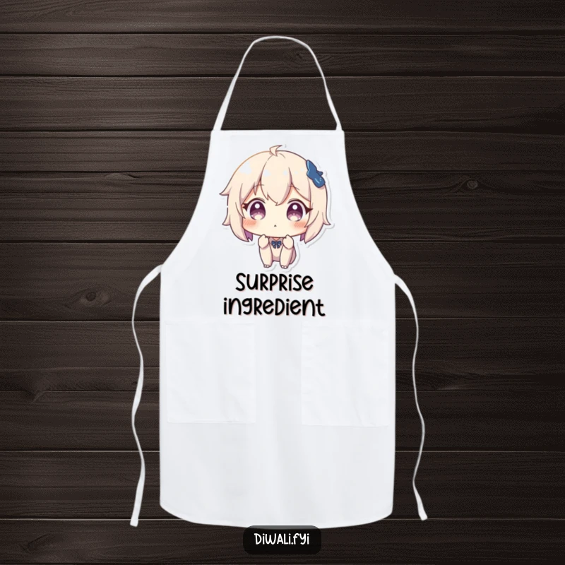 Funny apron featuring a character with a surprised expression, ideal for cooks who have unexpected reactions in the kitchen.