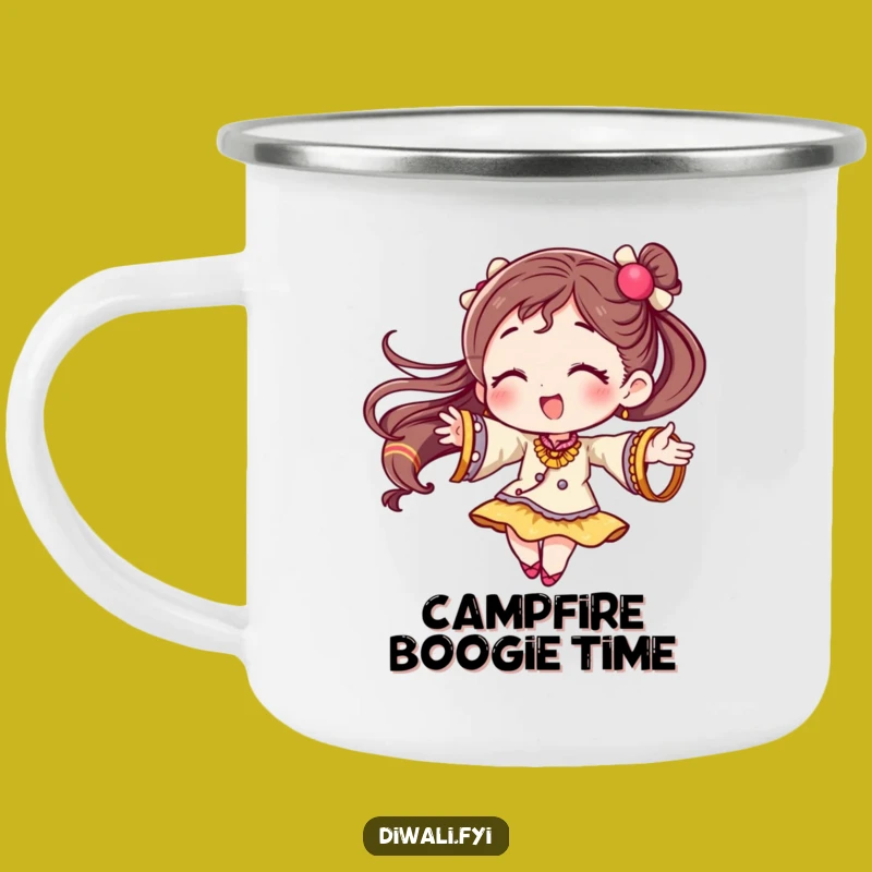 Funny Festive Bangles Camping Mug: Outdoor Twirl Character, Unique Humorous Gift
