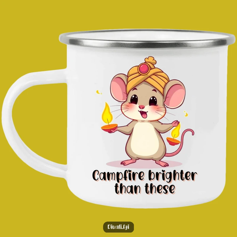 Funny Mouse Diwali Enamel Camping Mug: Juggler, Festive Outdoor Funny Gift