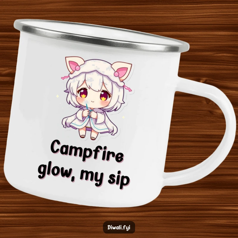 Funny Sparkler Character Camping Mug: Outdoor mug with a character, glowing decorations, and a sparkler. Great funny gift.