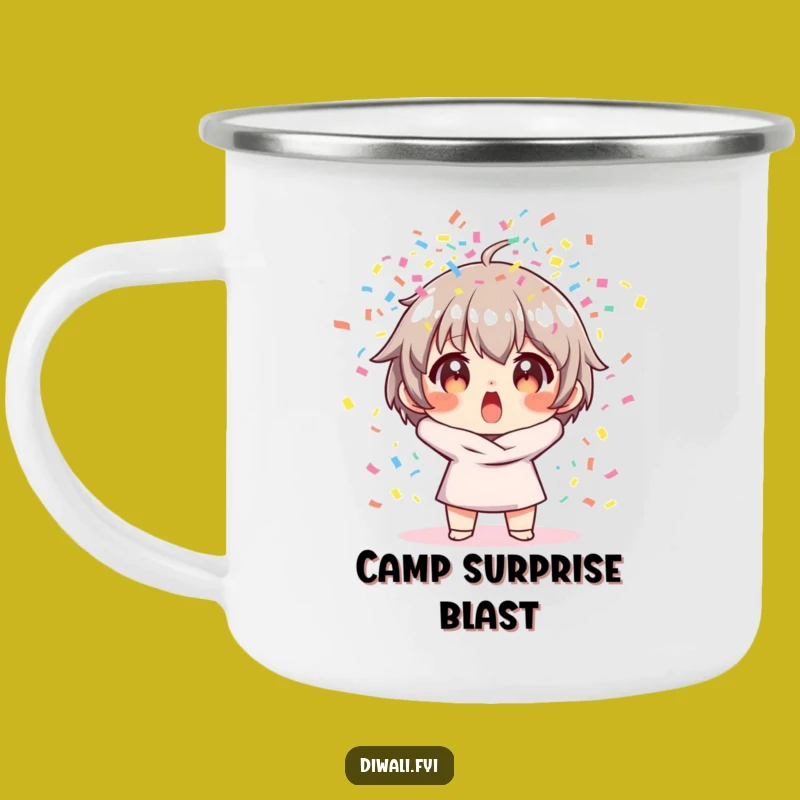 Funny Camp Confetti Mug - Surprised Character Design, Ideal Humorous Gift!