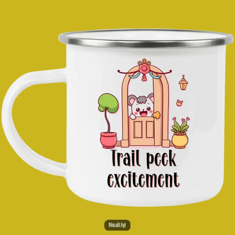 Funny Camping Mug: Peeking Character, Perfect for Adventures