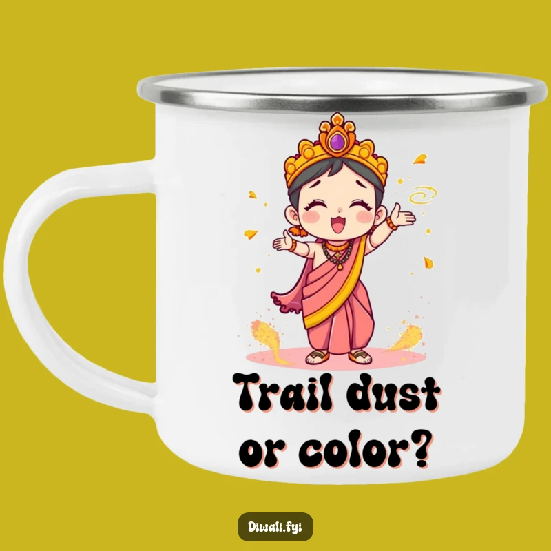 Funny Enamel Mug: Cute Character In Sari, Hilarious Holi Powder Outdoor Gift