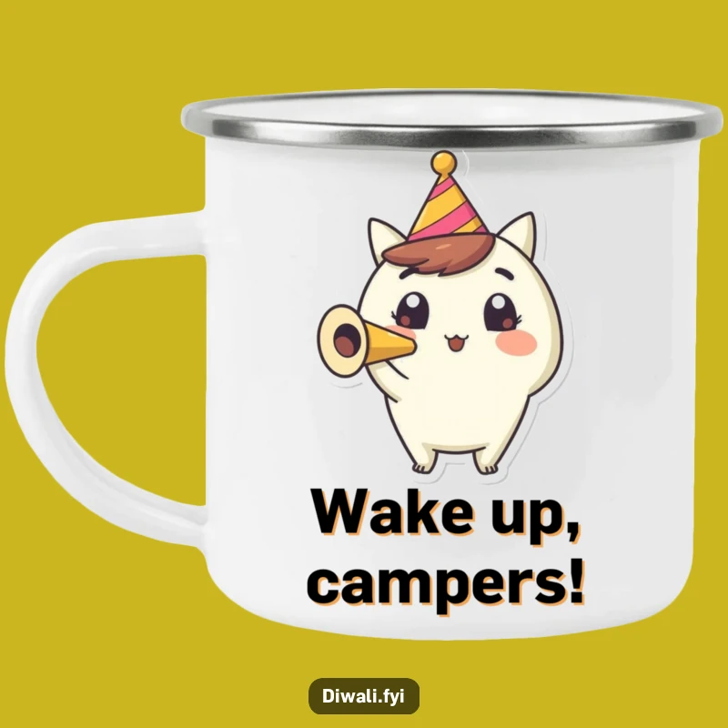 Funny Party Horn Camping Mug: Happy Character Outdoor Gift
