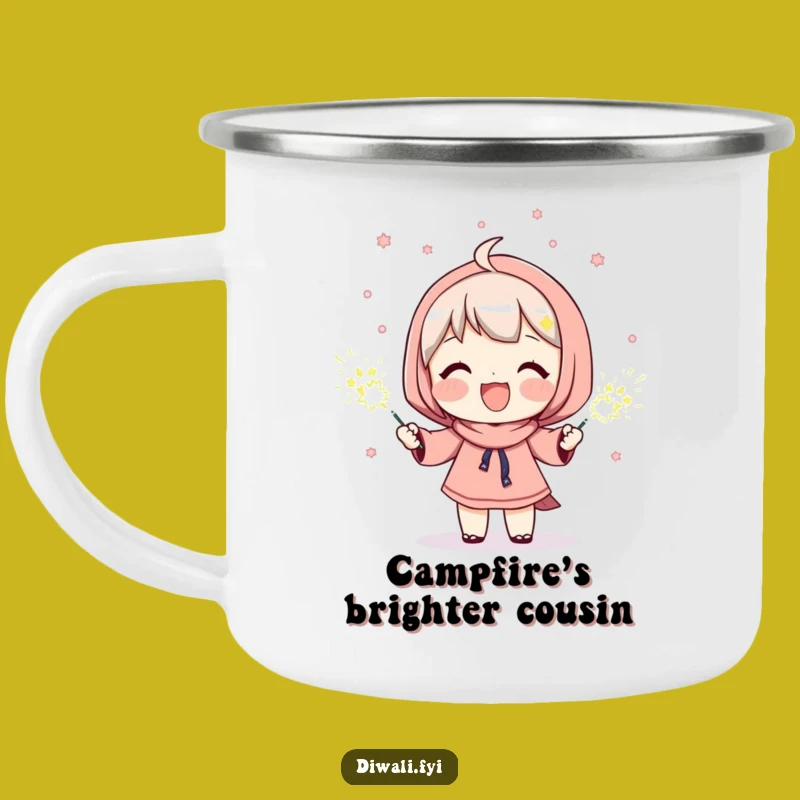 Funny Sparkler Beam Camping Mug: Enjoy Outdoor Joy with Glowing Character Cheer