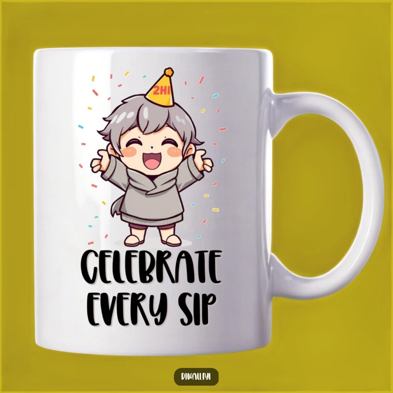 Funny Celebration Pose Mug: Cheerful Character Party Joy Gift