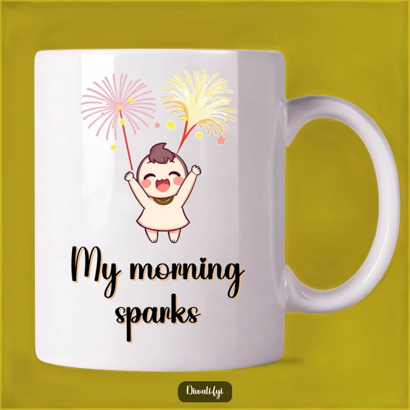 Funny Delighted Character Fireworks Mug: Celebrate with Joyful Humor