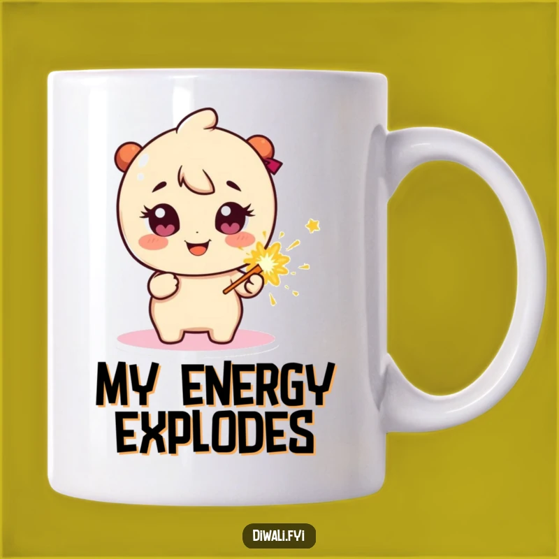 Funny Firecracker Mug: Happy Character With Sparkly Eyes, Explosive Gift Idea