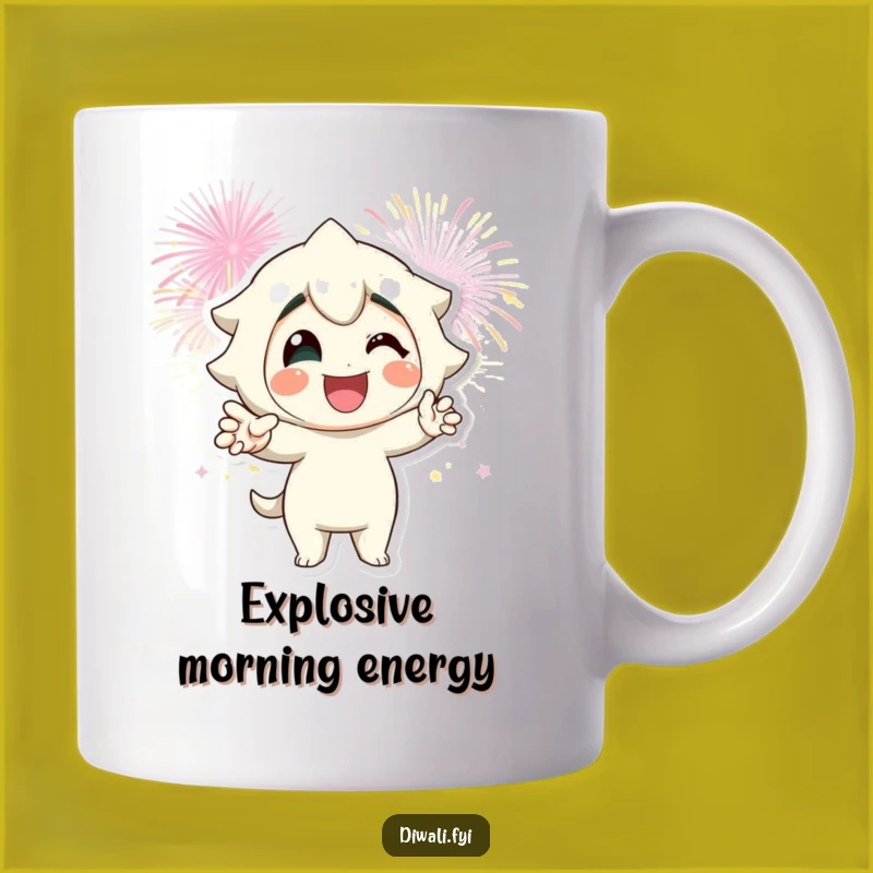 Funny Fireworks Pose Mug: Smiling Character Celebration Gift
