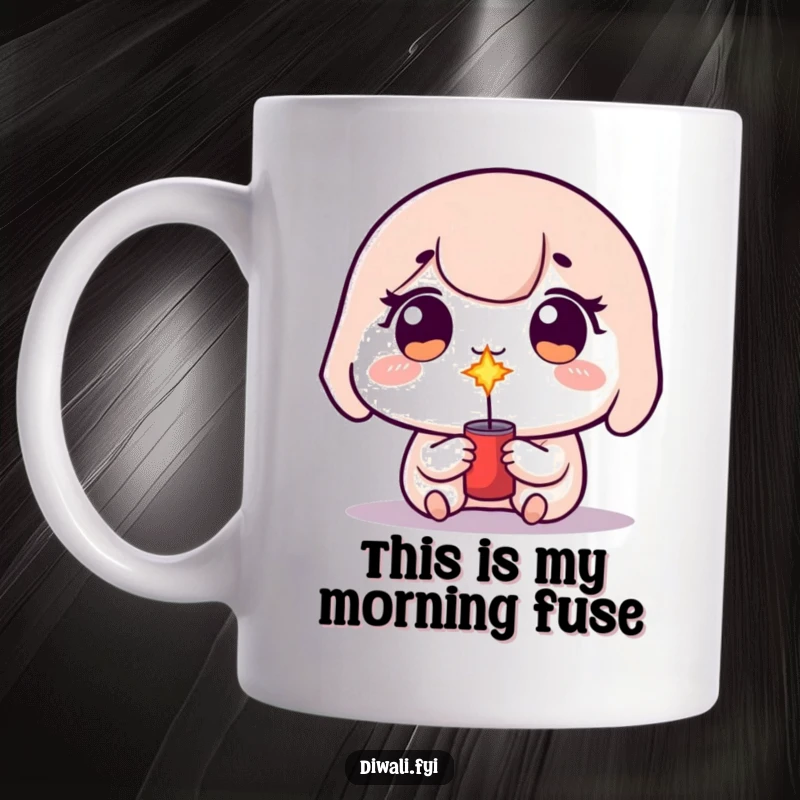 Funny kawaii character with sparkling eyes, excitedly lighting a small firecracker, ready for explosive fun.