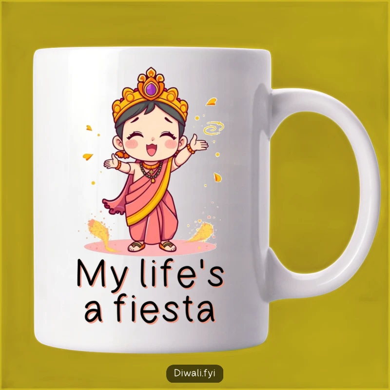 Funny Holi Powder Toss Mug: Cute Character In Sari, Hilarious Festive Gift Idea