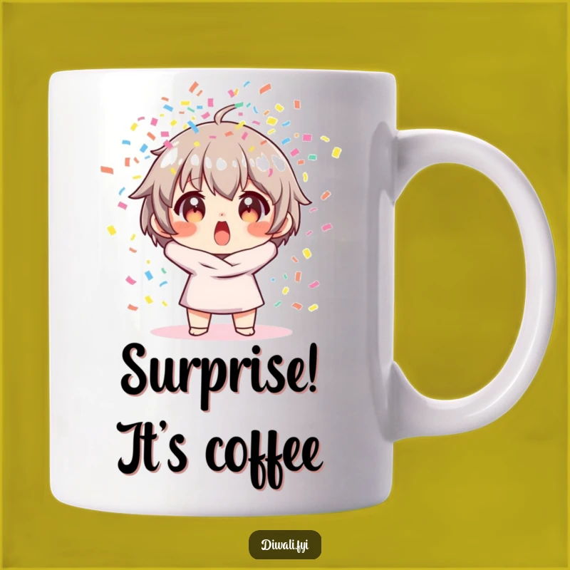 Funny Confetti Surprise Mug - Surprised Character Design, Perfect Humorous Gift!