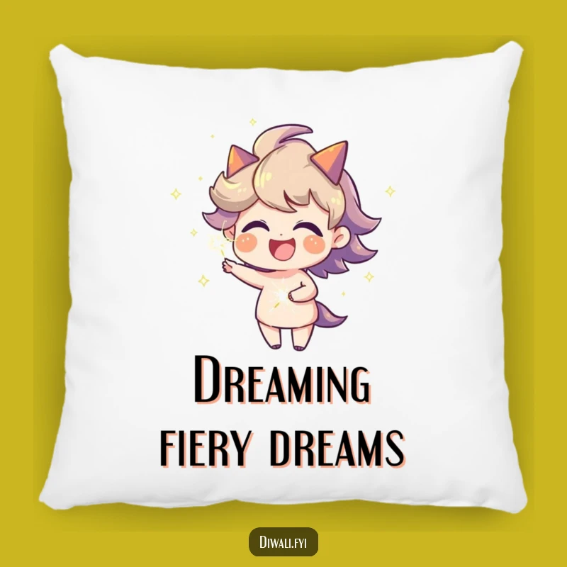 Funny Fiery Aura Sparkler Pillow, Joyful Character Cushion, Cozy Gift