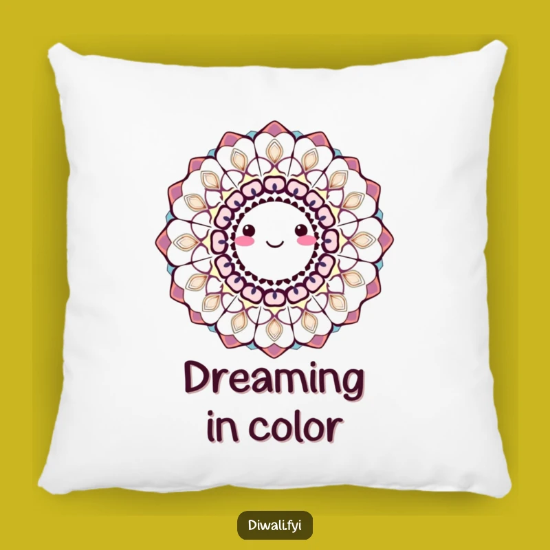 Funny Smiling Rangoli Pillow: Cozy Colors, Hilarious Indian Touch, Perfect Funny Gift!