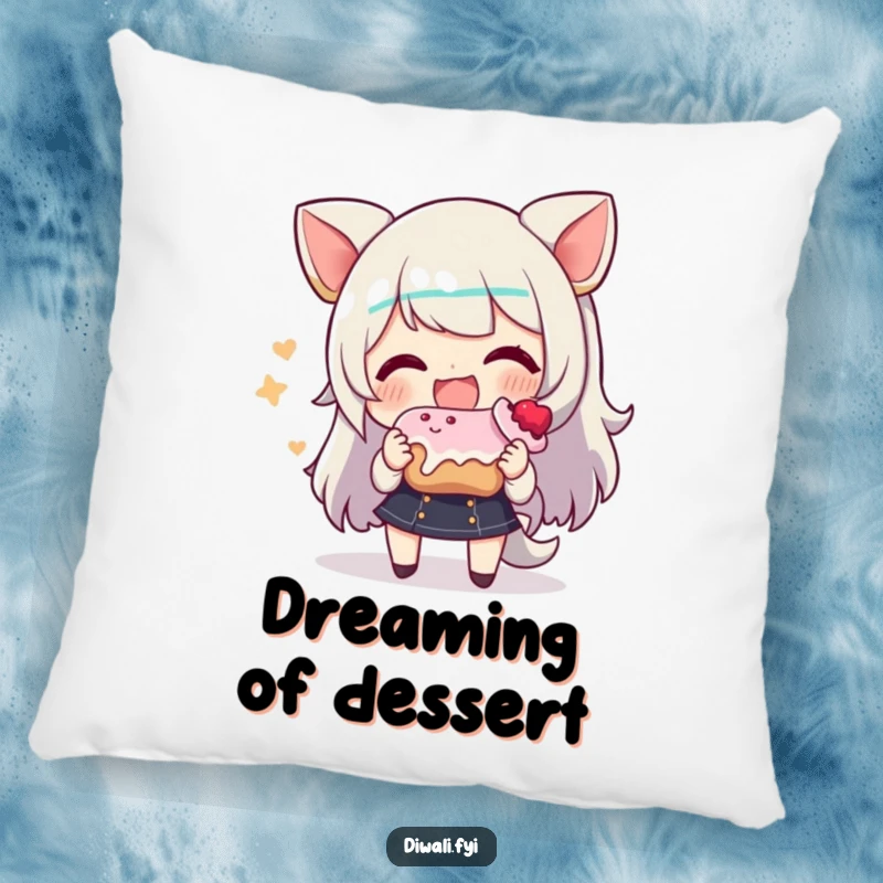 Funny pillow design of a character with a radiant smile, offering a delicious sweet treat, symbolizing warmth and sharing.
