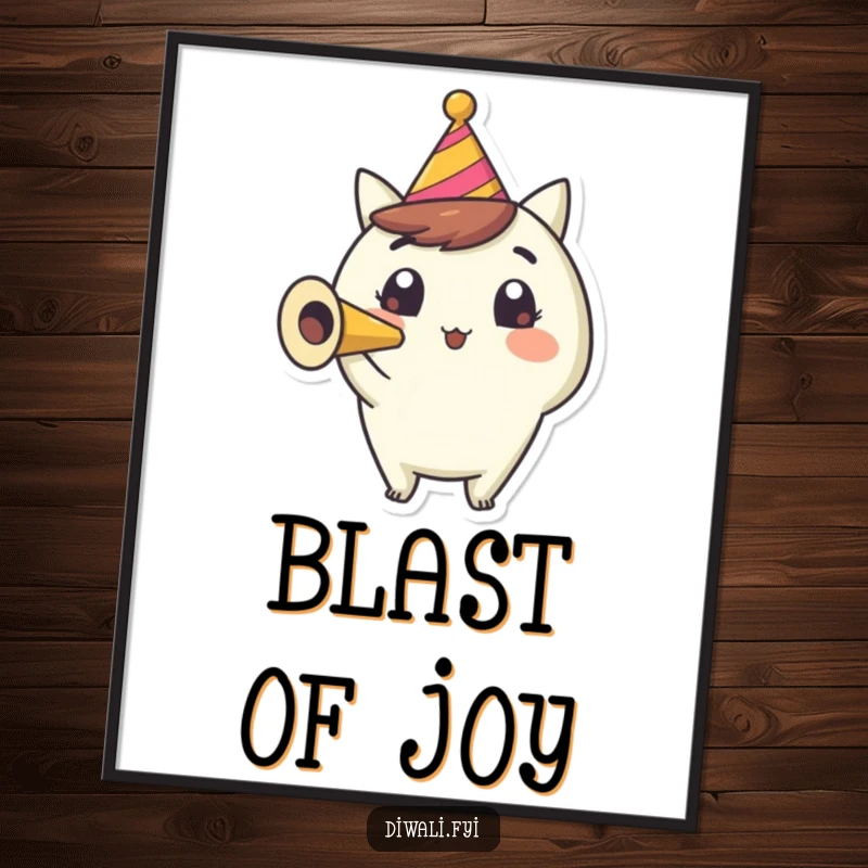 Funny Party Horn Digital Art: A happy character blows a party horn with wide, excited eyes, a dynamic and joyful illustration.