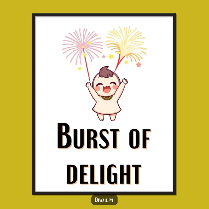 Funny Delighted Character Fireworks Digital Art: Joyful Wall Decor
