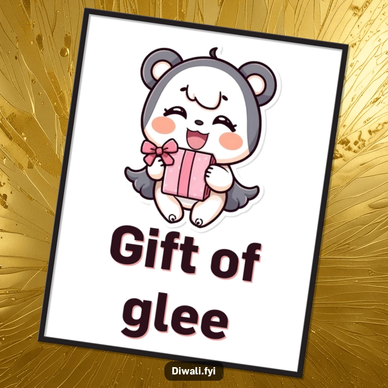 Funny Digital Art Print: A character beams with joy offering a gift, a humorous and uplifting piece.