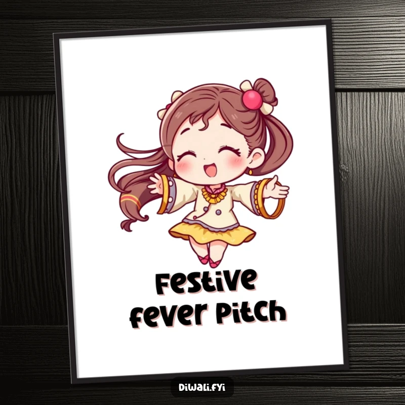 Funny digital art print of a character twirling joyfully, adorned with festive bangles, perfect for vibrant and celebratory decor.