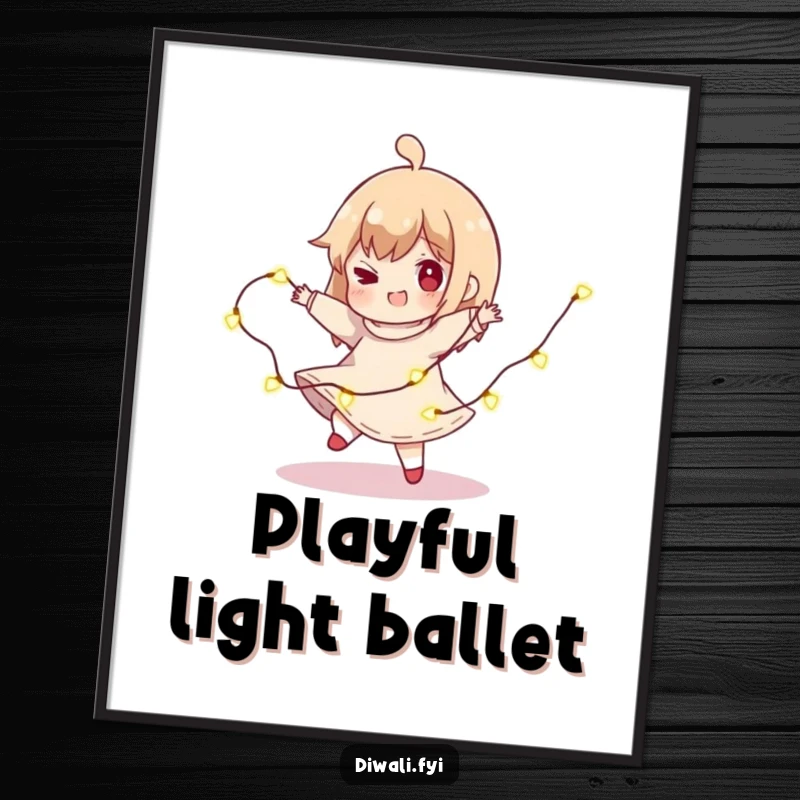 Funny Light Spin Digital Art Print: A character playfully spins with lights, radiating pure festive joy and sparkling humor.