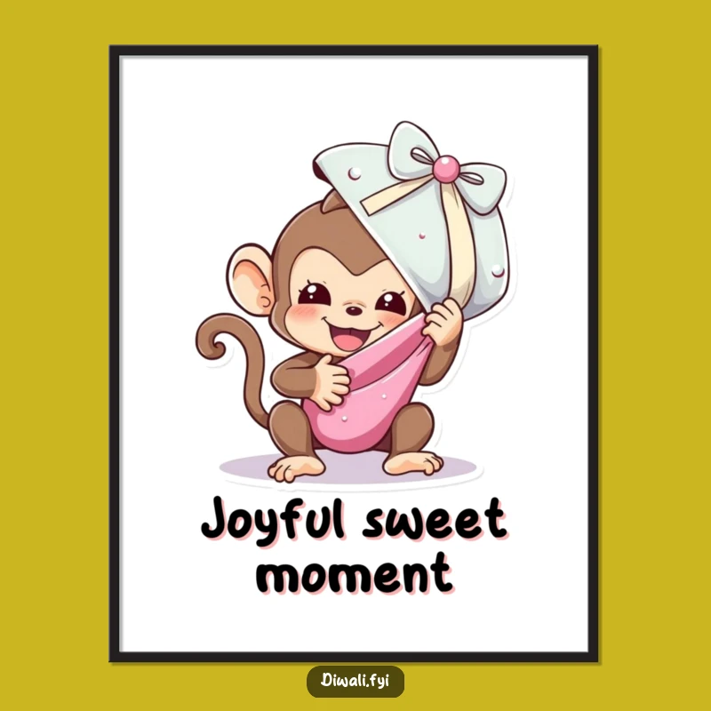 Funny Monkey Sweet Unwrap Digital Art - Playful Printable for Walls