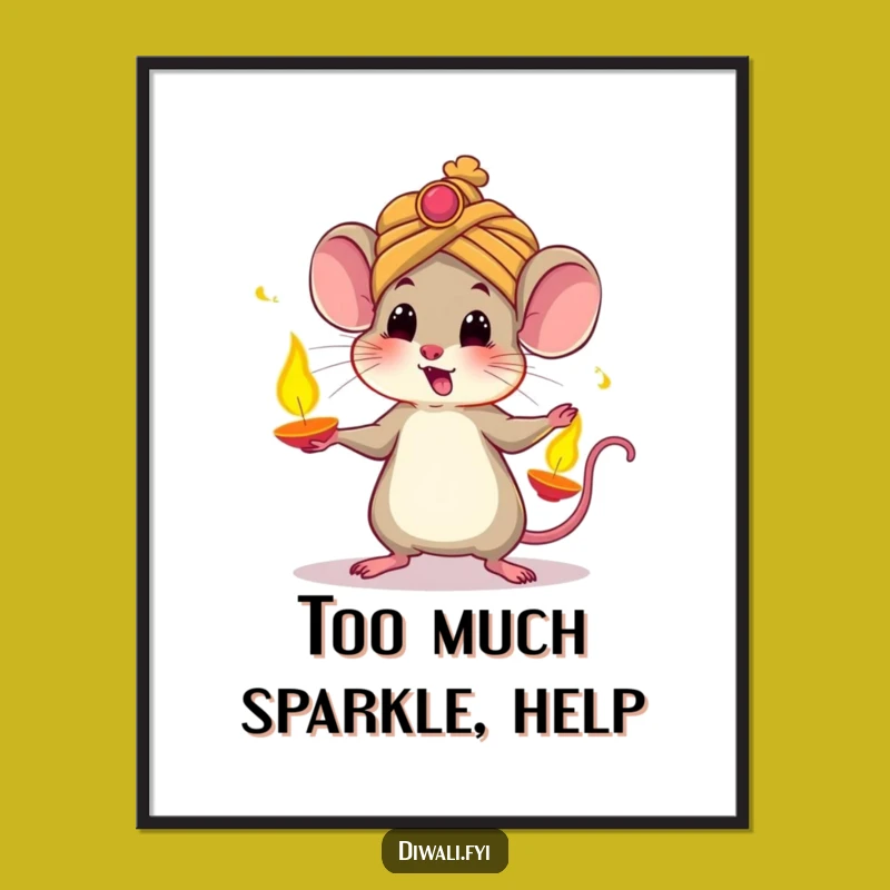 Funny Mouse Diwali Digital Art: Juggling Diyas, Instant Festive Funny Gift