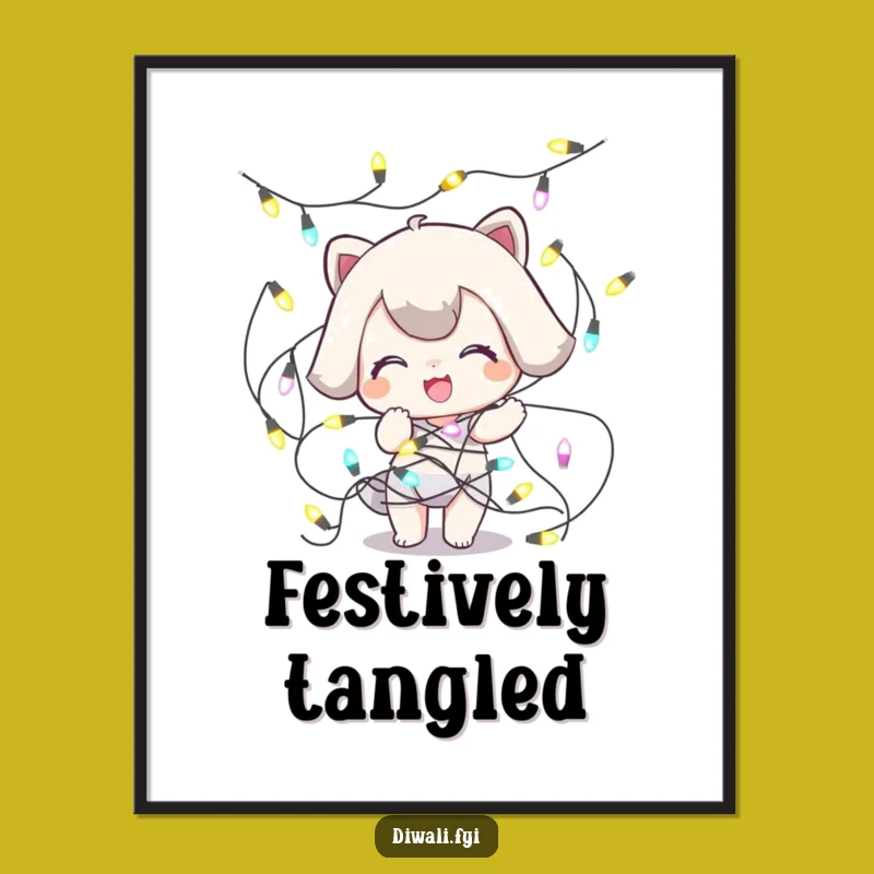 Funny Tangled Lights Digital Art: Playful Holiday Decor Gift