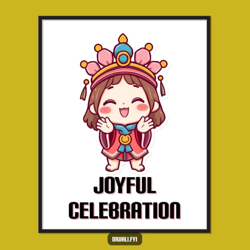 Funny Celebration Character Digital Art: Printable art of a happy character festive headdress clapping, instant funny gift.
