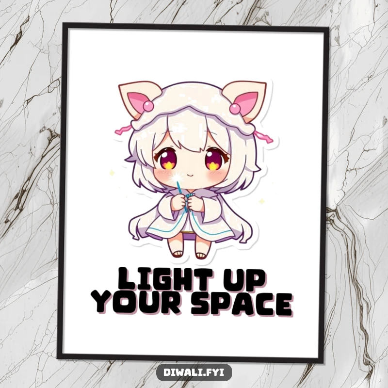 Funny Sparkler Character Digital Art: Festive art of a character with glowing decorations holding a sparkler. Instant funny gift.