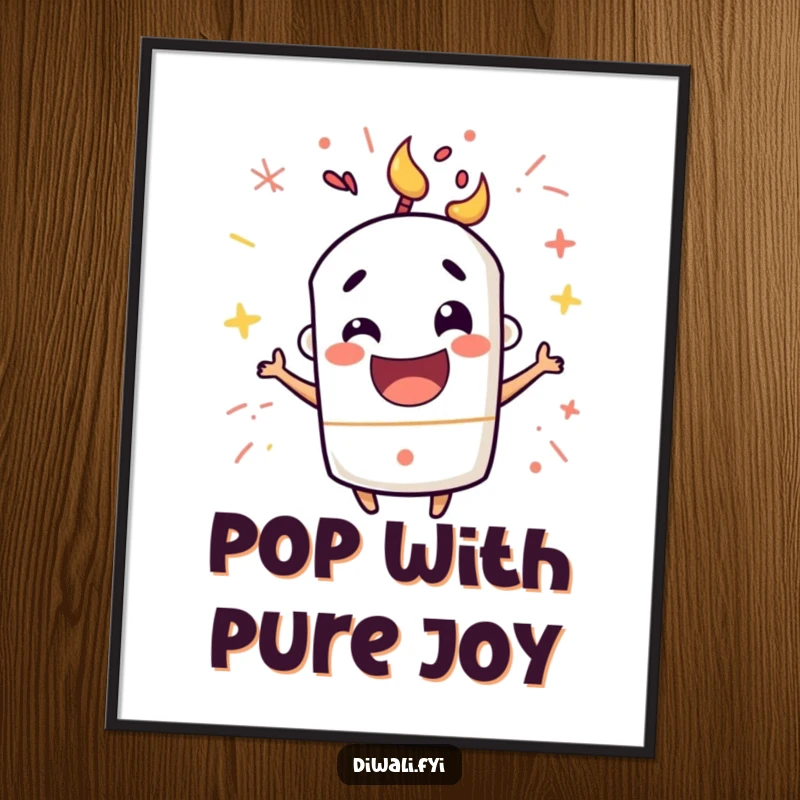 Funny digital art of a mischievous firecracker character popping with happy excitement, perfect for instant energetic and festive decoration.
