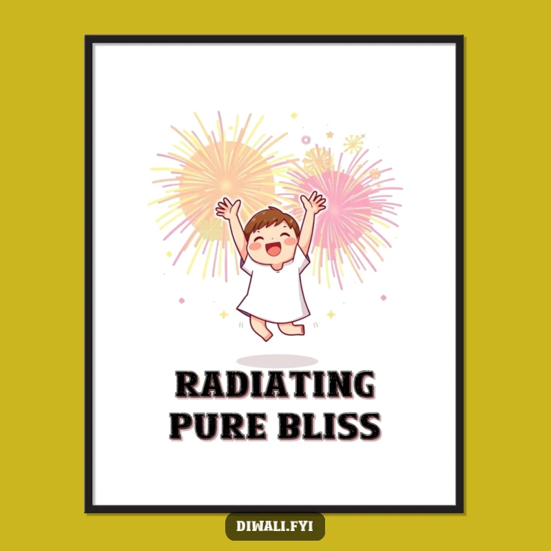Funny Celebration Digital Art: Dancing Character Fireworks Print, Instant Gift