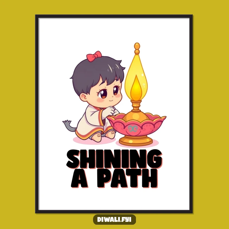 Funny Curious Character Diya Lamp Digital Art: Festive Wall Decor