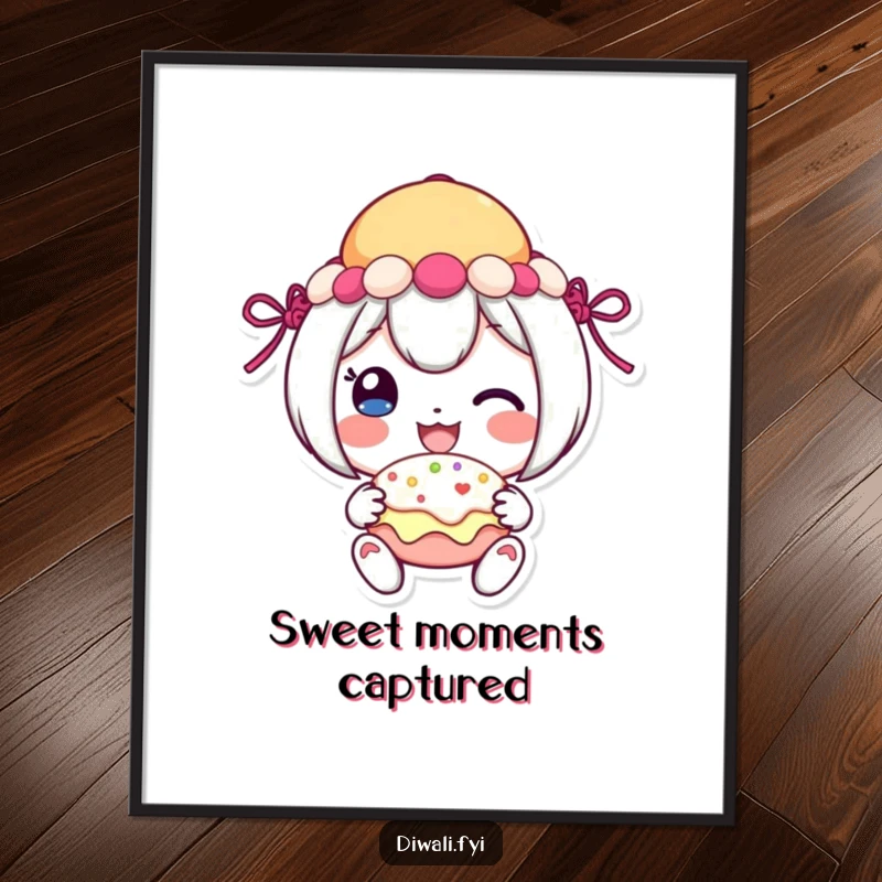 Funny festive sweet digital art print of a cheerful character sharing a treat with a smile, ready to download.