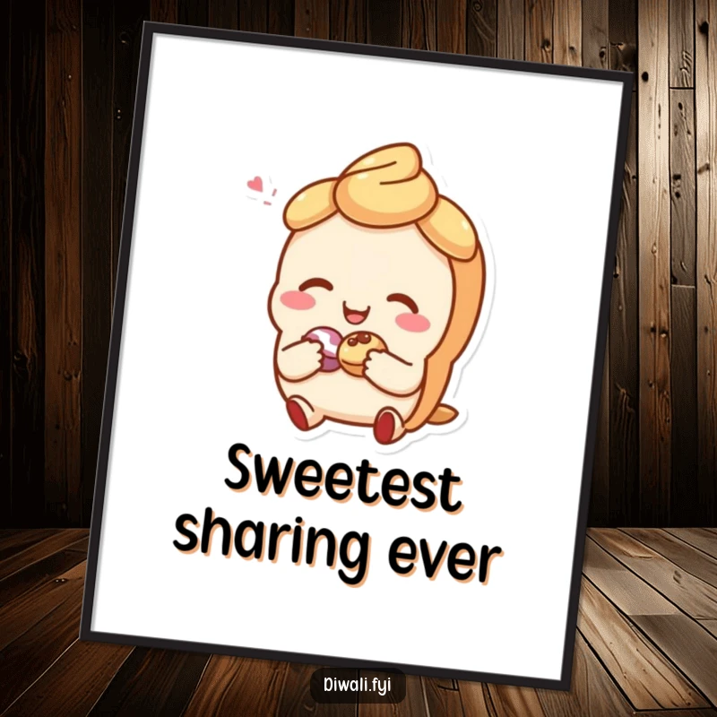 Funny digital art of a giggling sweet pastry character sharing a small treat, perfect for instant cheerful decoration.