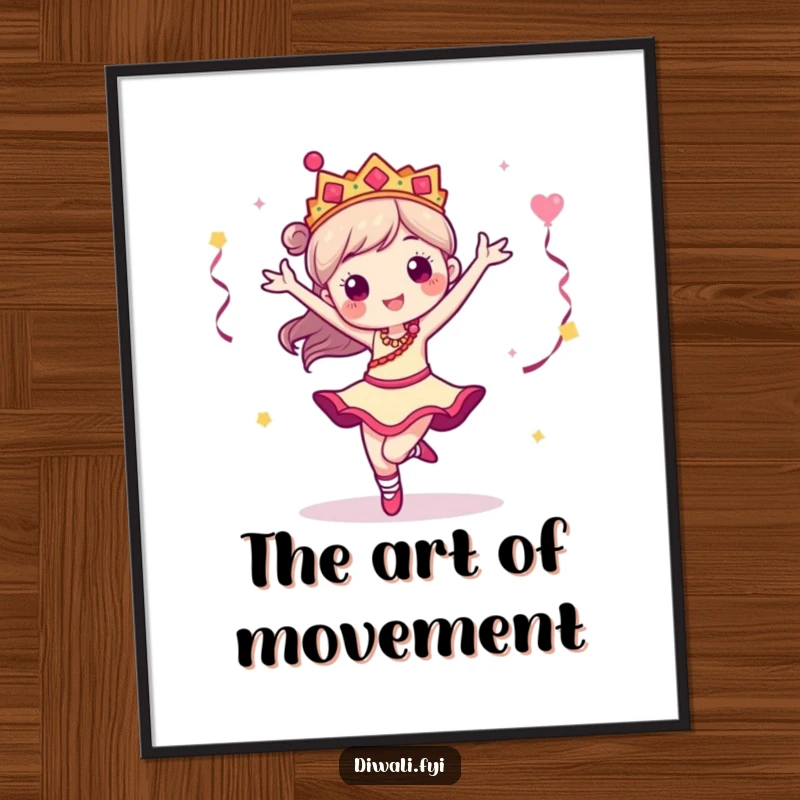 Funny digital art print of a dancer character performing a pirouette, offering instant downloadable elegance and playful movement for decor.