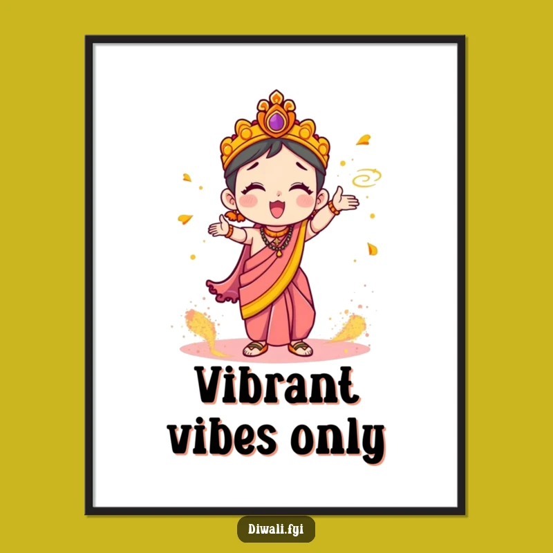 Funny Digital Art: Cute Character In Sari, Hilarious Holi Powder Toss Print Gift