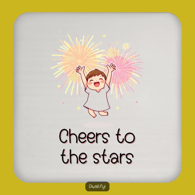 Funny Celebration Coaster: Dancing Character Drink Art, Fireworks Gift