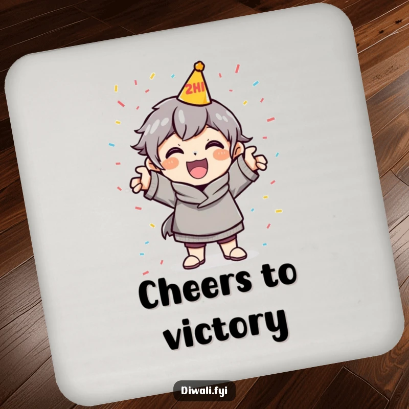 Funny Celebration Coaster: A cheerful character strikes a celebratory pose with confetti, adding a festive touch to surfaces.