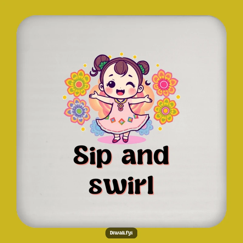 Funny Delighted Rangoli Dancer Drink Coaster: Add Colorful Humor to Your Table!