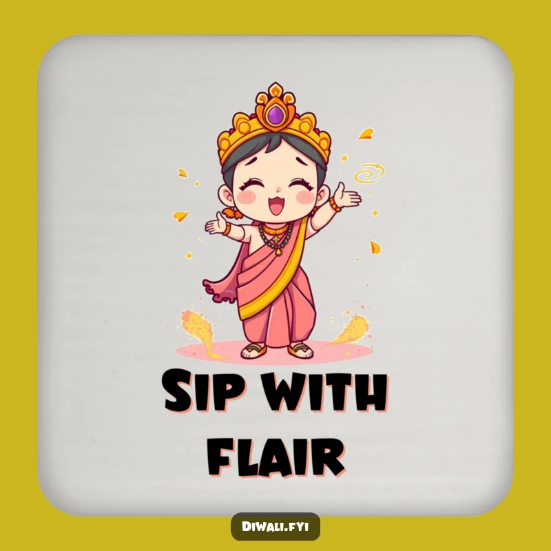 Funny Drink Coaster: Cute Character In Sari, Hilarious Holi Powder Party Gift