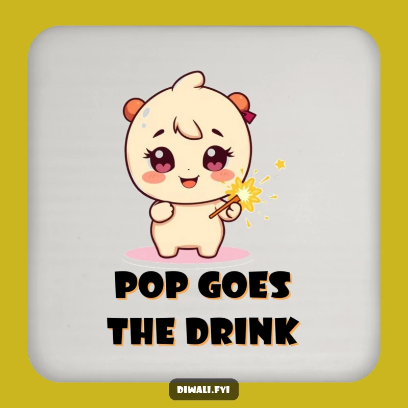 Funny Drink Coaster: Firecracker Character, Sparkly Eyes, Explosive Party Gift