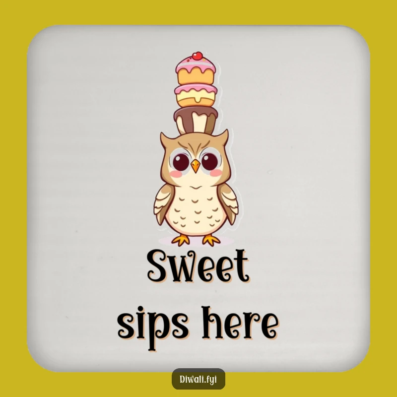 Funny Owl Sweet Treats Coaster - Protect Surfaces with Whimsy