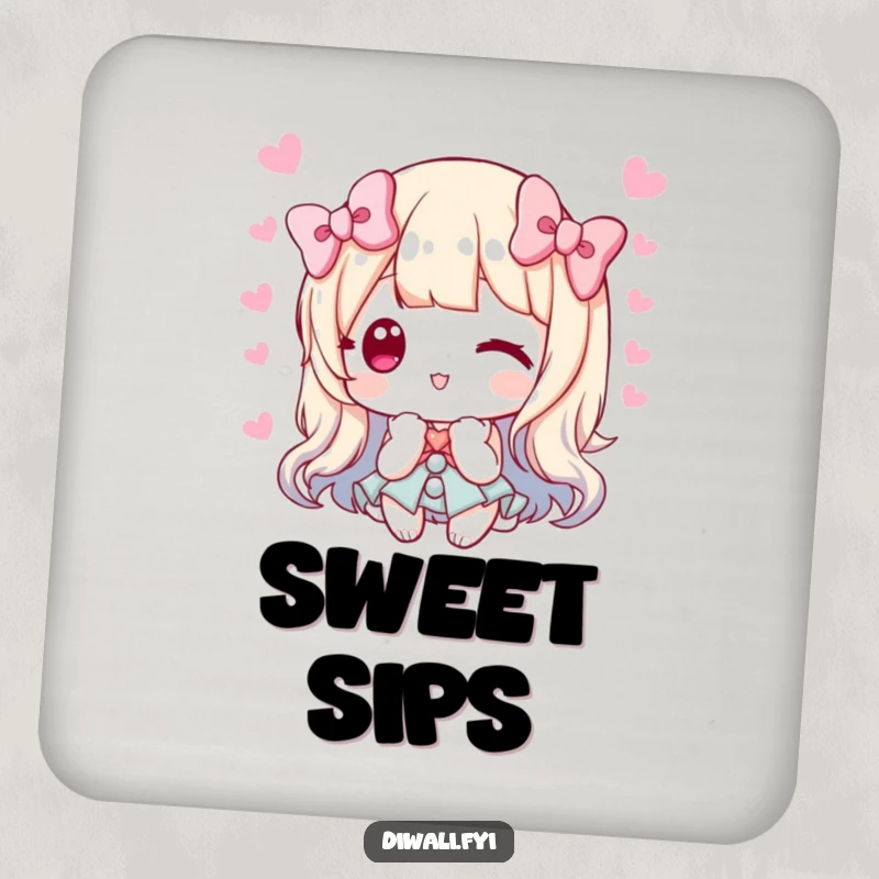 Funny drink coaster featuring a character offering sweets and bowing, adding a touch of elegance and kindness.