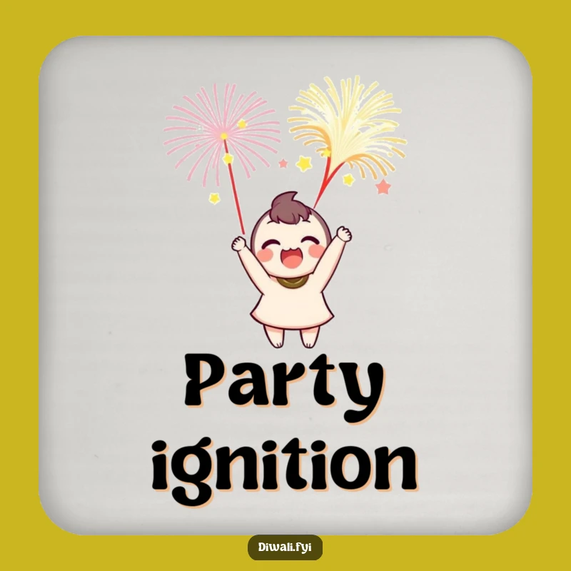 Funny Delighted Character Drink Coaster: Protect Surfaces with Fireworks Flair