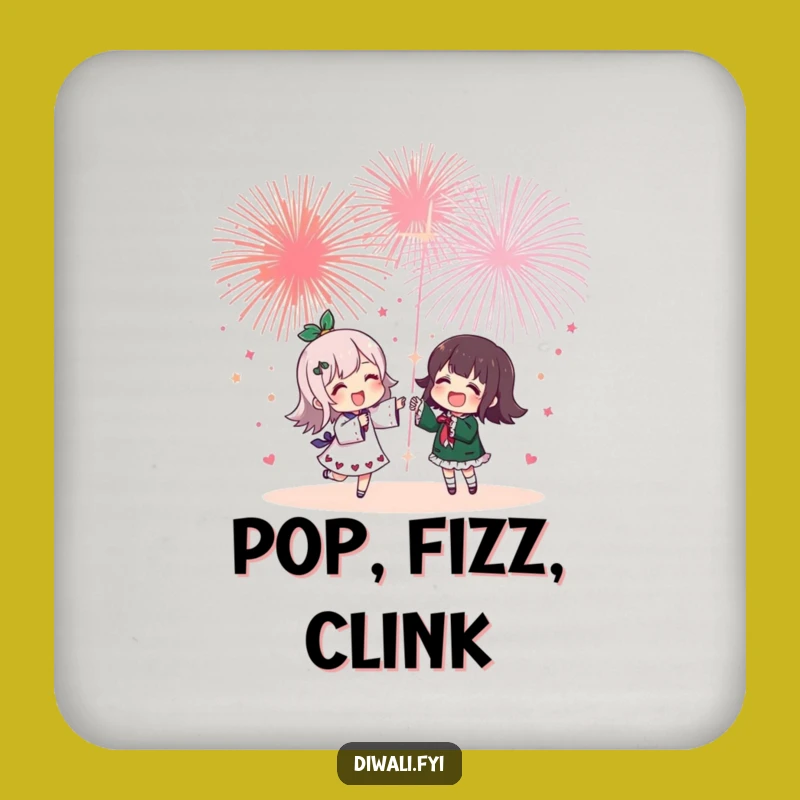 Funny Fireworks Friendship Coaster Set - Cheerful Character's Festive Drink Gift