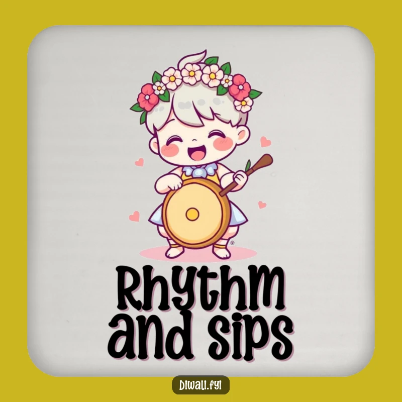 Funny Drink Coaster: Drummer Character With Garland, Hilarious Party Gift