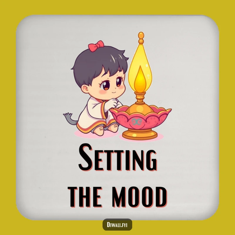 Funny Curious Character Drink Coaster: Protect Surfaces with Diya Lamp Charm