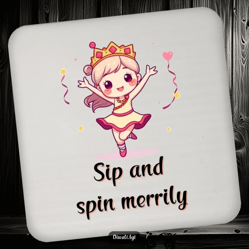 Funny coaster featuring a dancer character in a pirouette, adding an artistic and protective element to your tables.