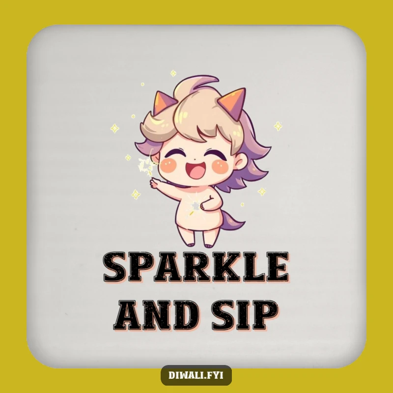 Funny Fiery Aura Sparkler Coaster Set, Joyful Character Decor, Bar Essential